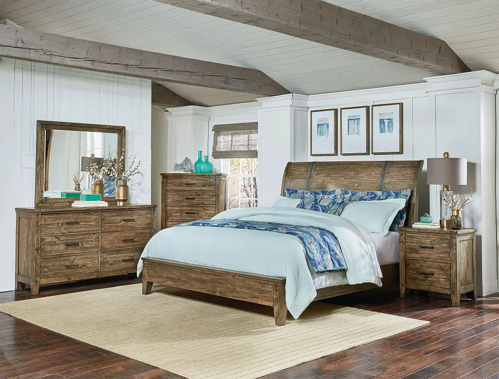 Rustic Casual Pine 4 Piece King Bedroom Set - Nelson-1