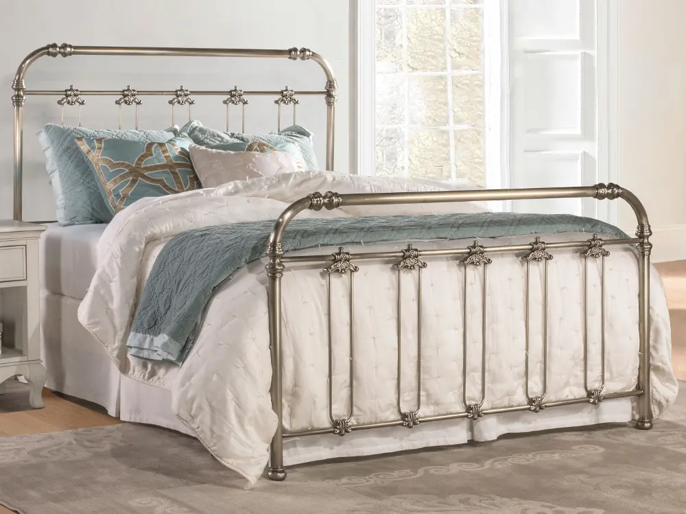 Soft Gold Traditional Queen Metal Bed - Samantha -1