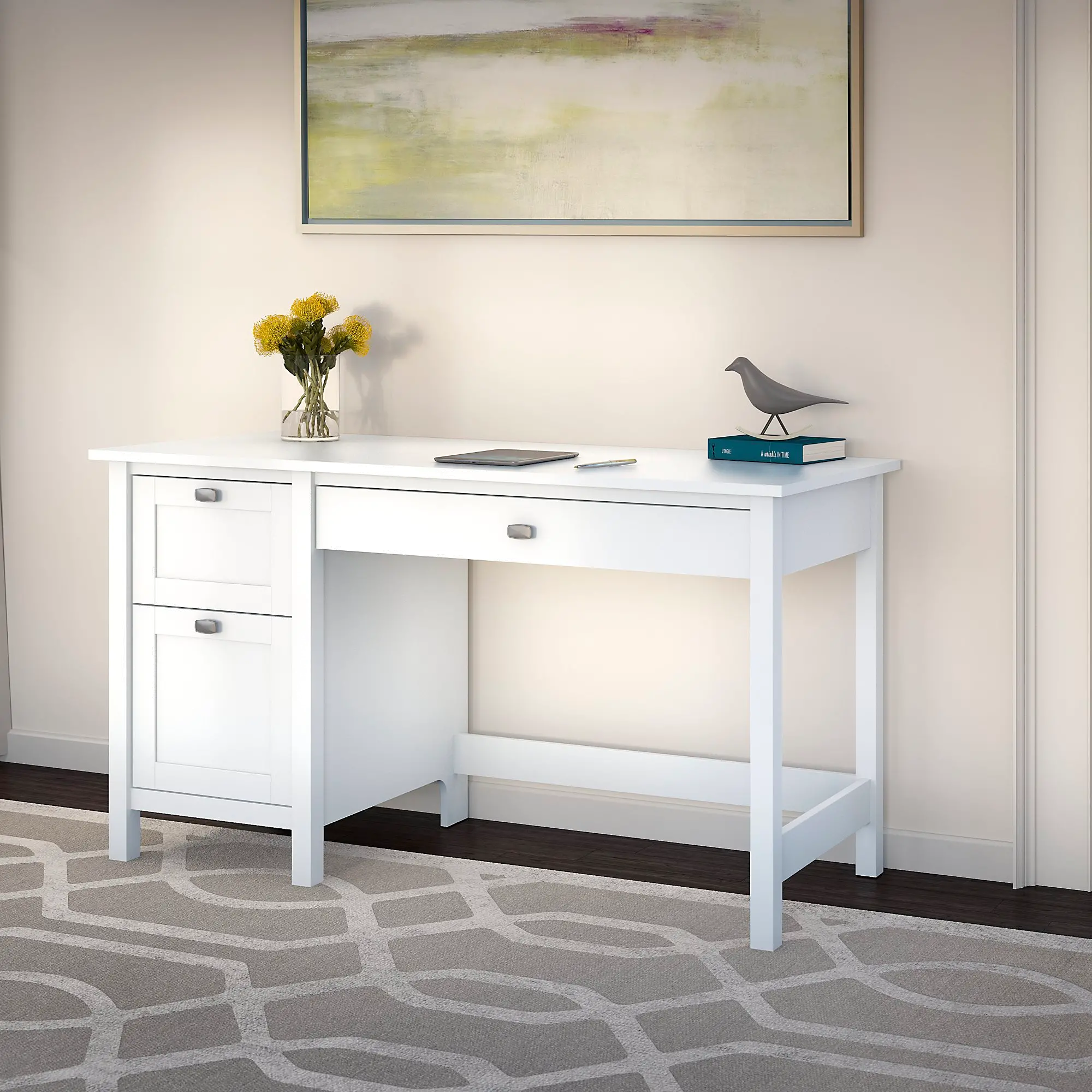 BDD254WH-03 Broadview Pure White Computer Desk with 2 Drawer P sku BDD254WH-03