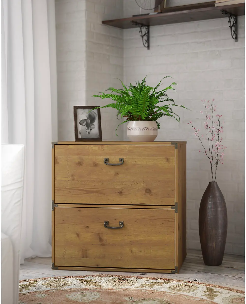 KI50104-03 Golden Pine 2 Drawer Lateral File Cabinet - Ironworks-1