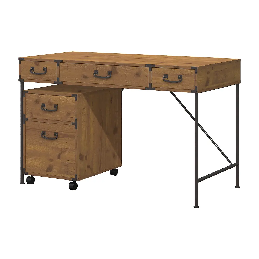 IW001VG Industrial 48 Inch Writing Desk with Mobile Cabinet - Ironworks-1