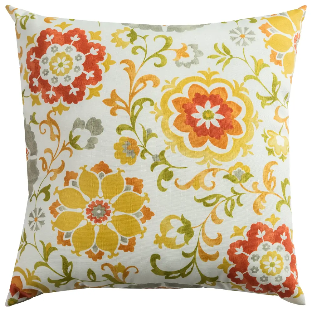 Orange and Yellow Floral Indoor-Outdoor Throw Pillow-1