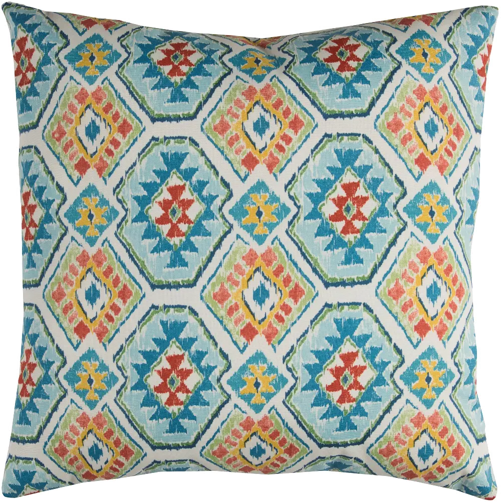 Blue and Orange Aztec Indoor-Outdoor Throw Pillow-1
