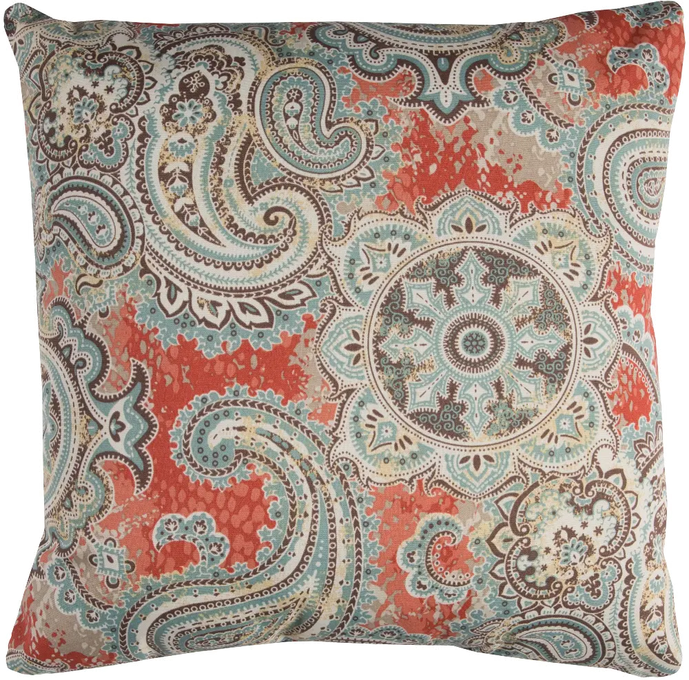 Gray and Salmon Paisley Indoor-Outdoor Throw Pillow-1