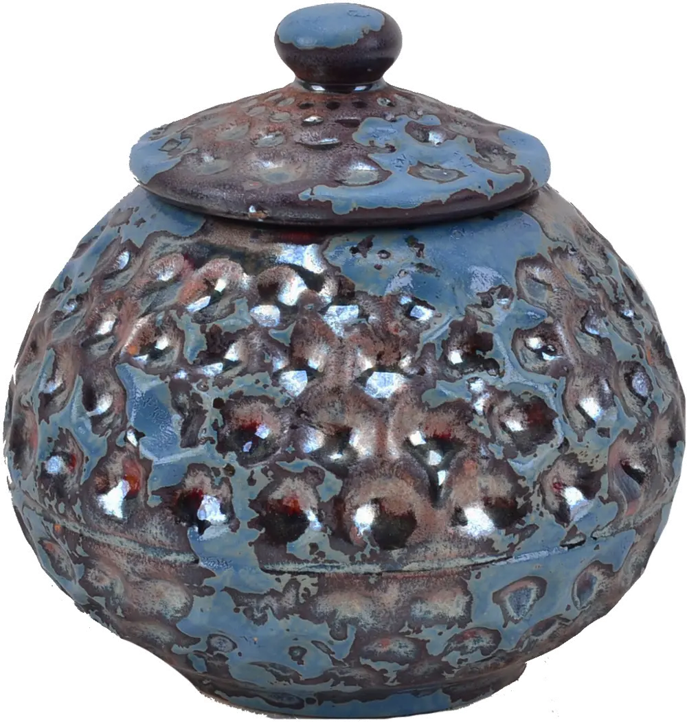 4 Inch Blue and Bronze Lidded Ceramic Jar-1