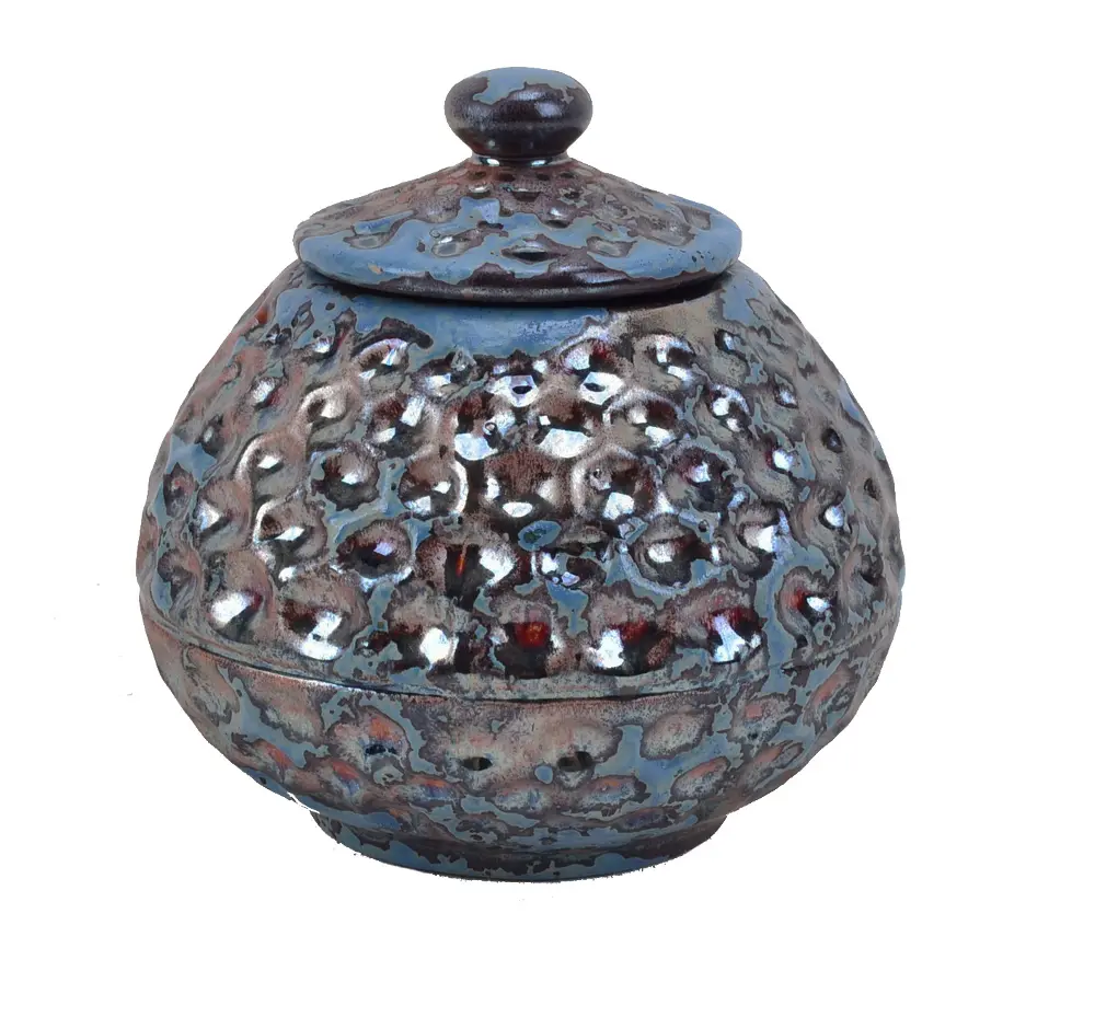 5 Inch Blue and Bronze Lidded Ceramic Jar-1
