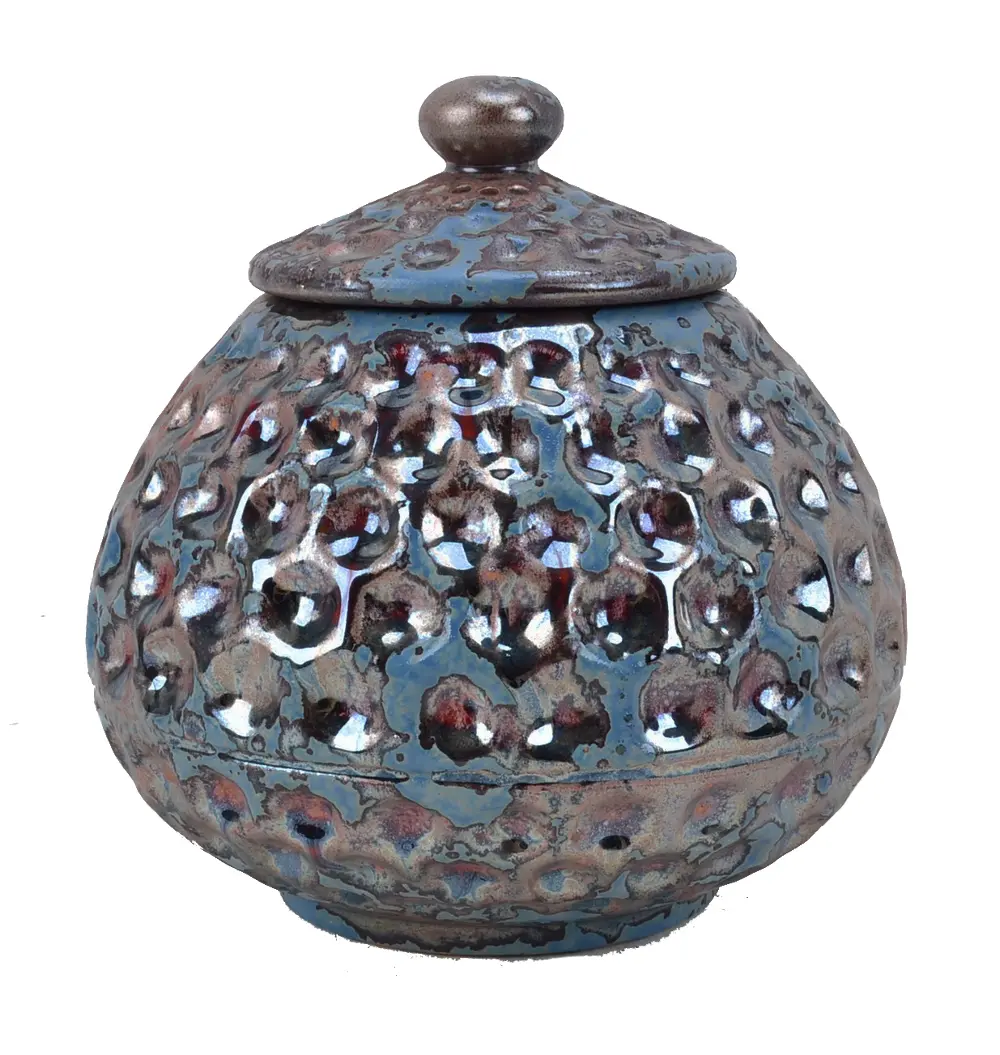 6 Inch Blue and Bronze Lidded Ceramic Jar-1
