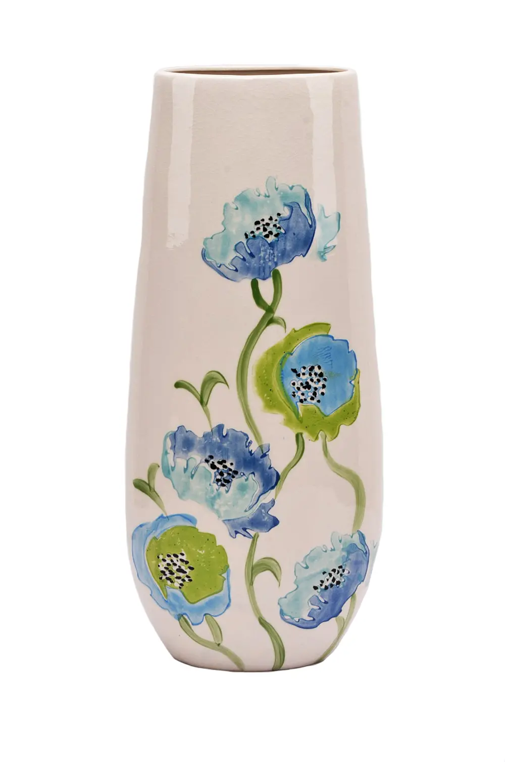 Blue and Green Poppy Ceramic Vase-1