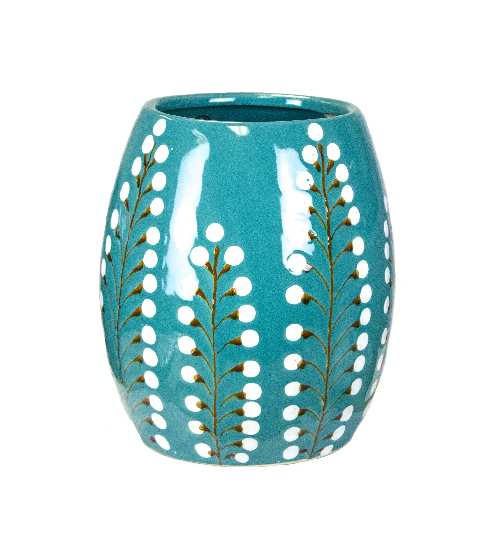 8 Inch Blue Pussy Willow Ceramic Vase-1