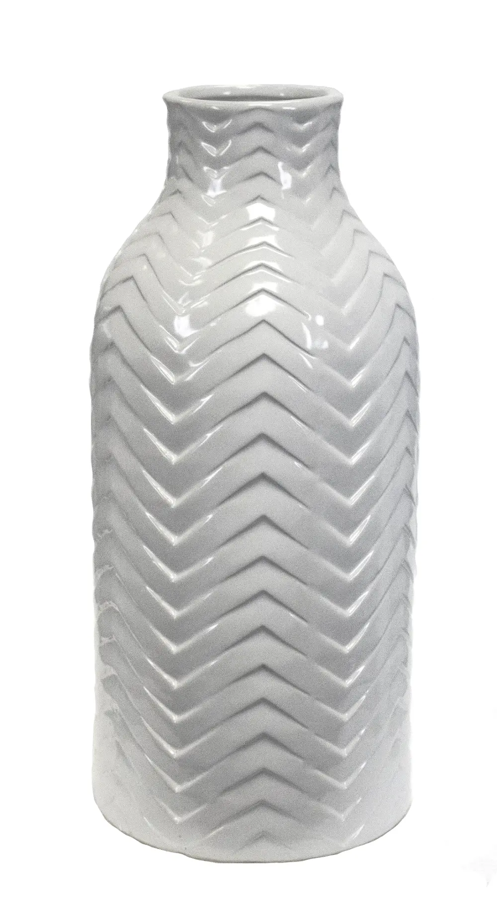 15 Inch White Chevron Pattern Ceramic Vase-1