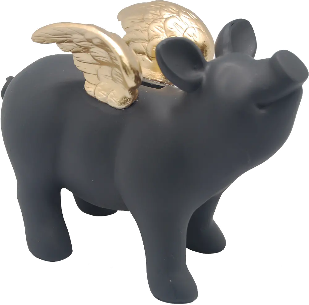 Black and Gold Winged Pig Coin Bank-1