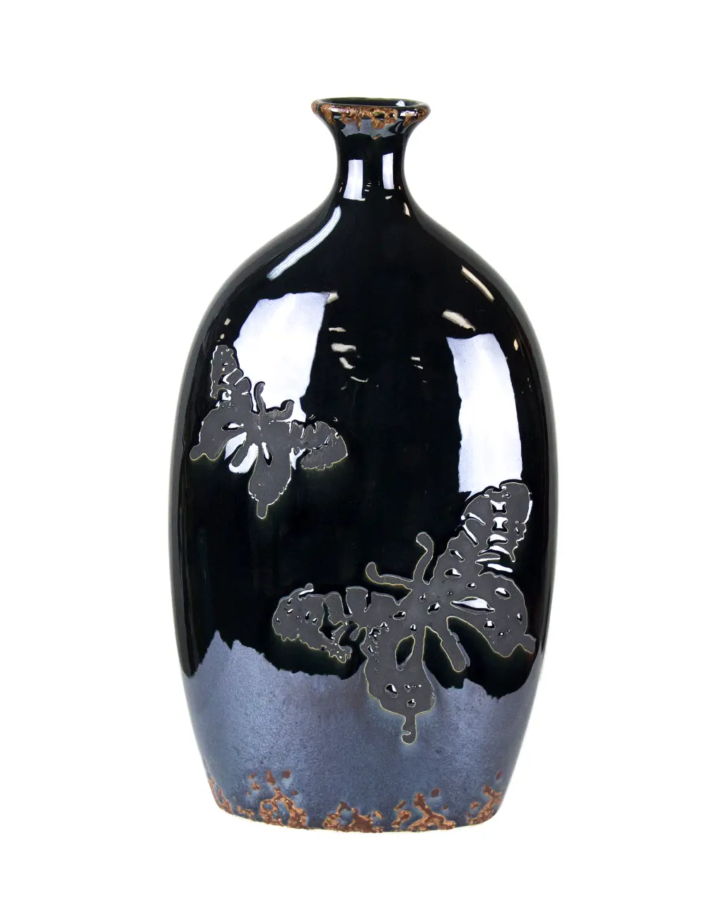 13 Inch Black Ceramic Butterfly Vase-1
