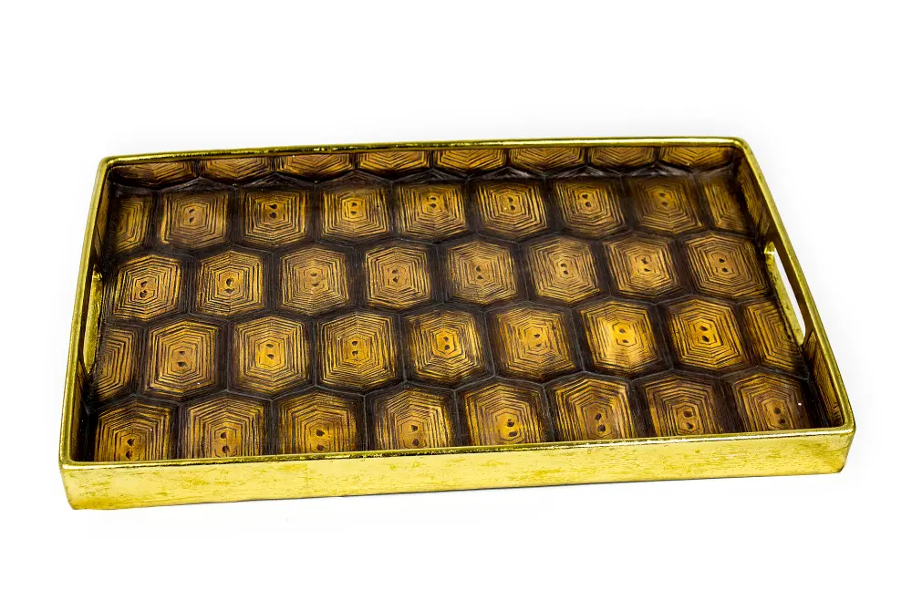 Brown and Gold Resin Turtle Tray with Cut Out Handles-1