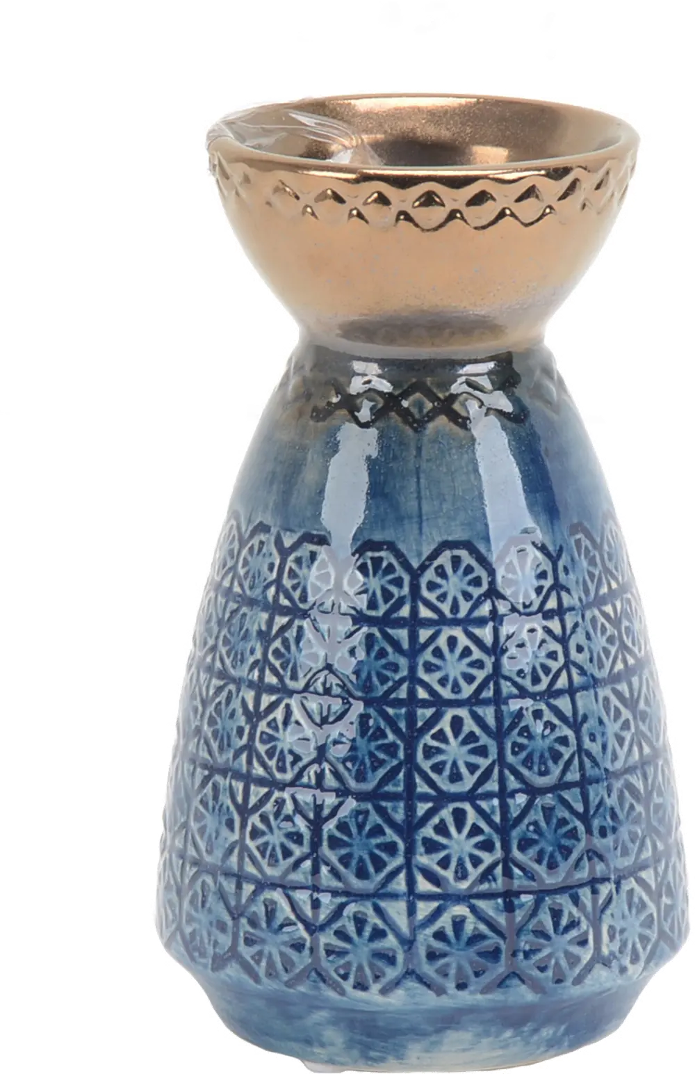 6 Inch Blue and Bronze Ceramic Vase-1