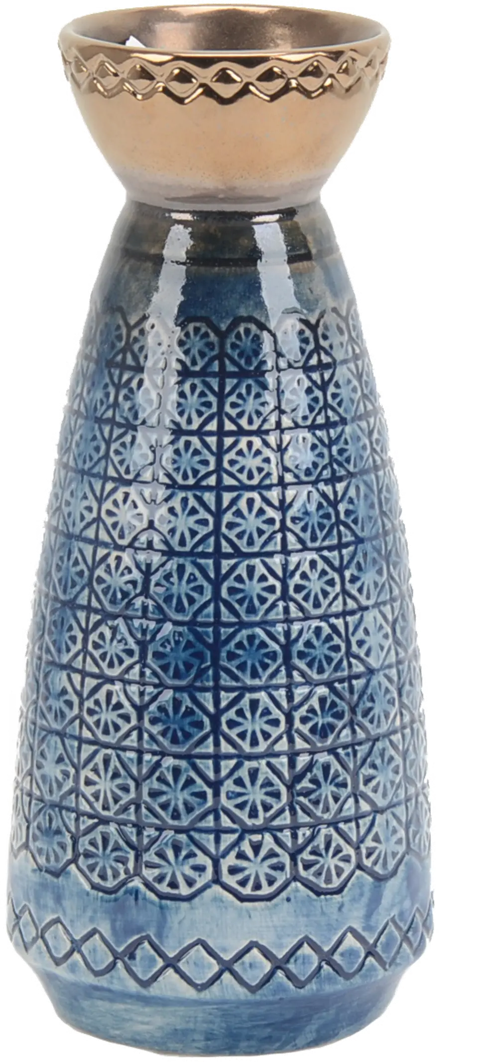 9 Inch Blue and Bronze Ceramic Vase-1