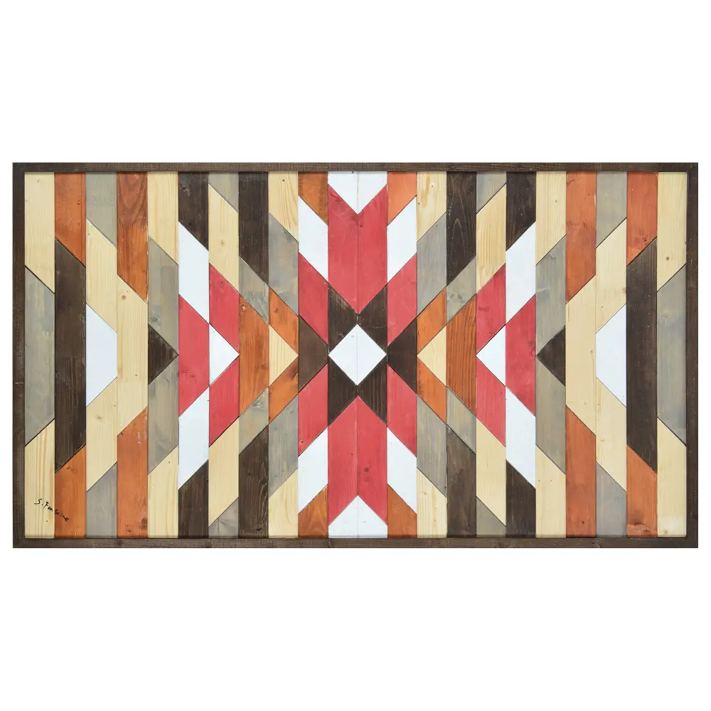 Red and Natural Neutrals Aztec Painted on Wood-1