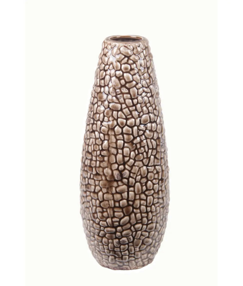 16 Inch Brown Crackle Ceramic Vase-1