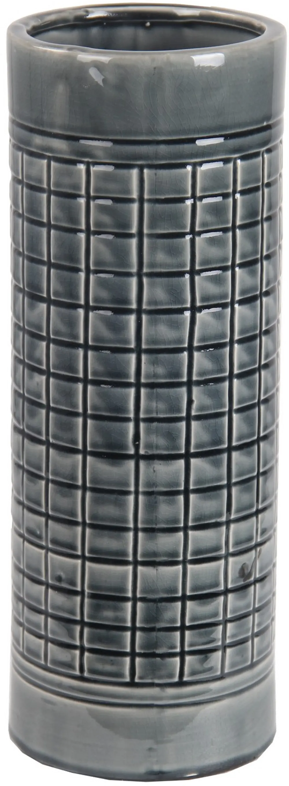 17 Inch Gray Grid Ceramic Vase-1