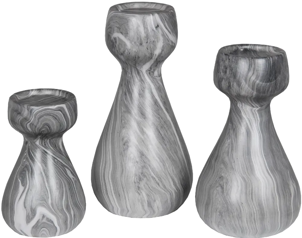 Gray Marble Candle Holders - Set of 3-1