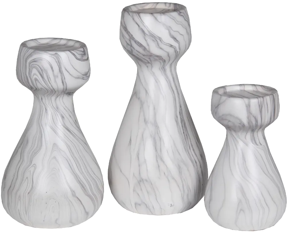 White Marble Candle Holders - Set of 3-1