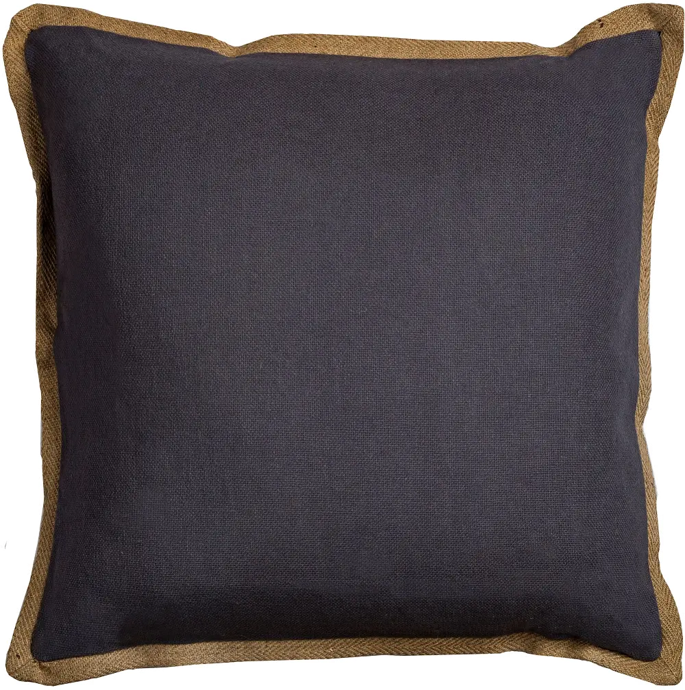 Gray Throw Pillow with Jute Embroidered Piping-1
