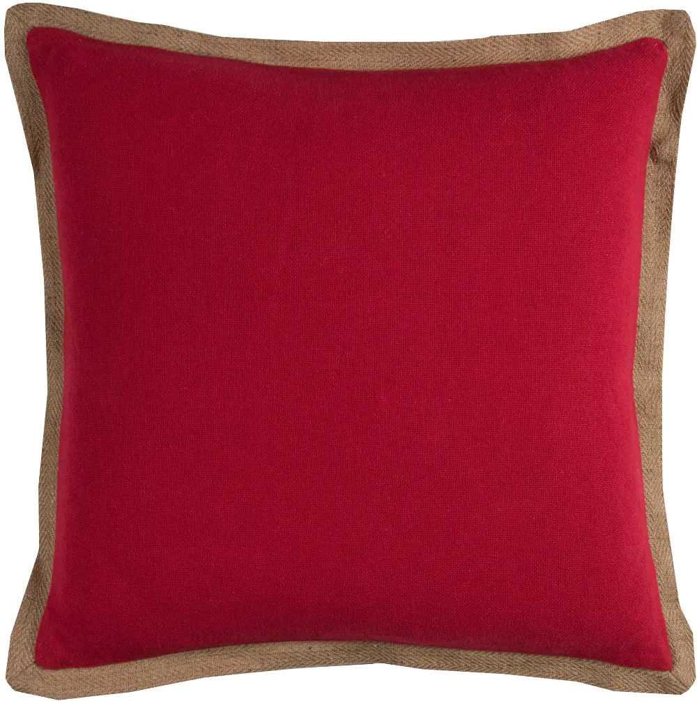 Red Throw Pillow with Jute Embroidered Piping-1