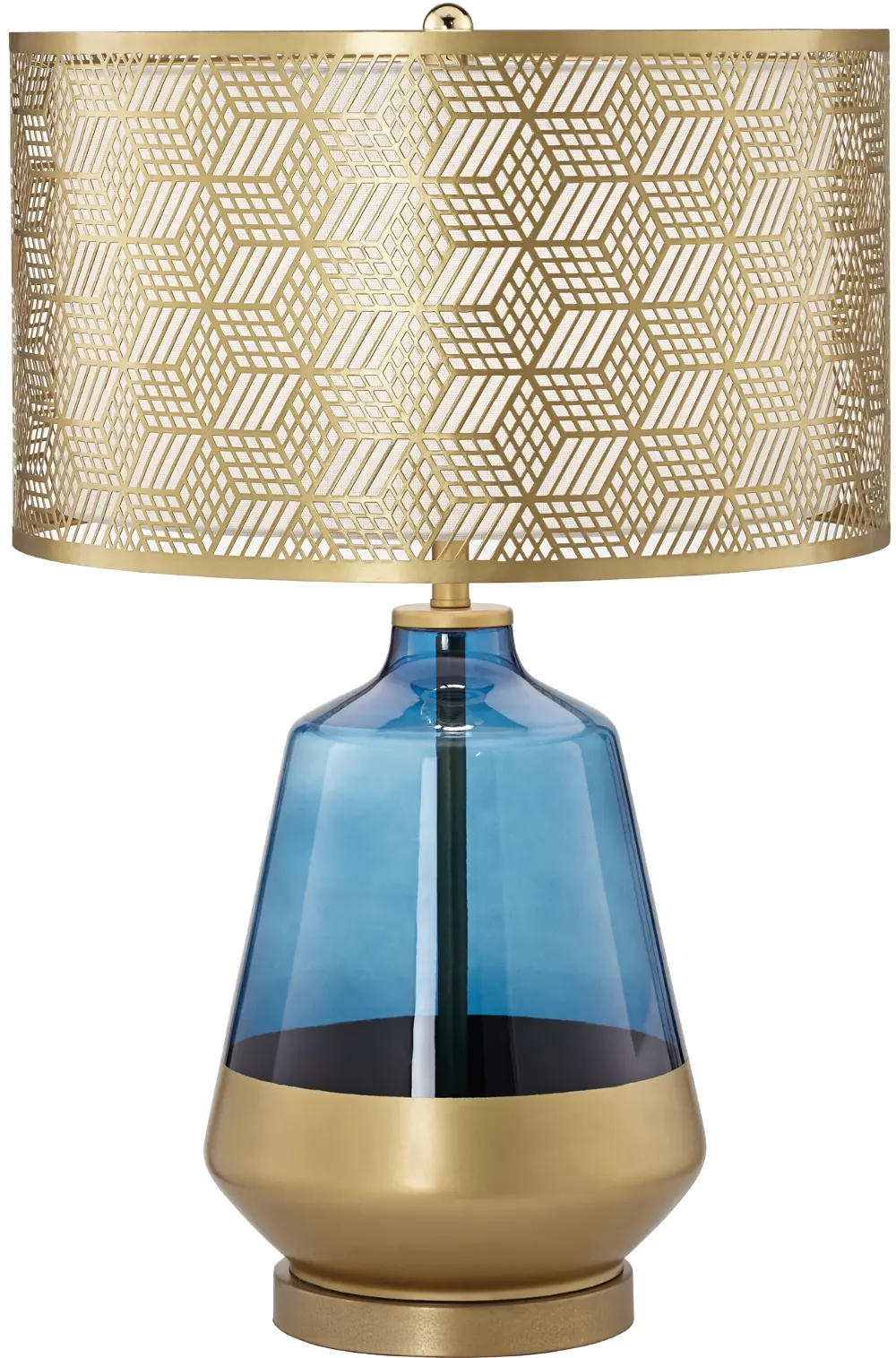 Cobalt Blue and Gold Table Lamp with Metal Shade-1