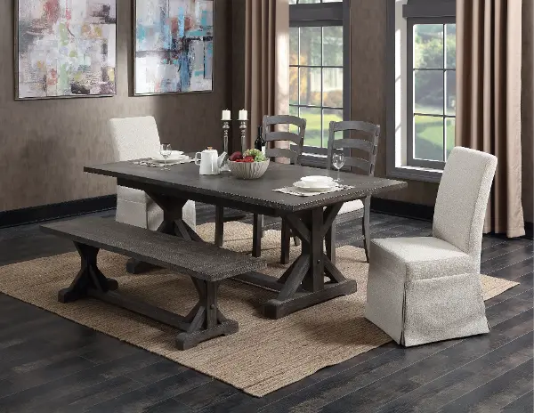 Paladin Charcoal 8 Piece Dining Set, Charcoal Dining Room Bench