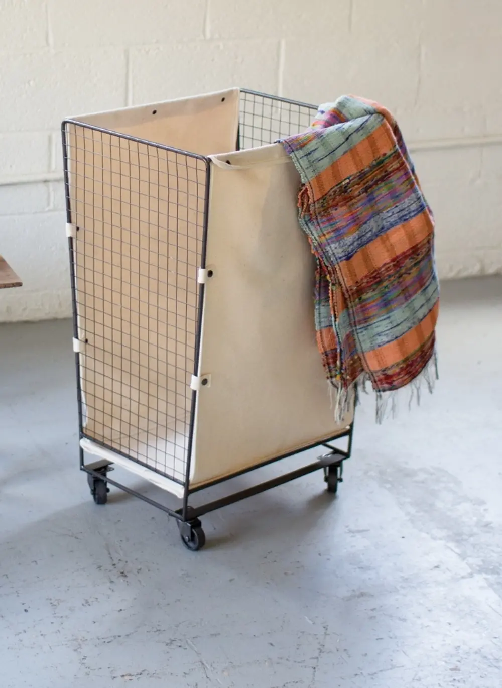 Canvas and Wire Hamper on Wheels-1