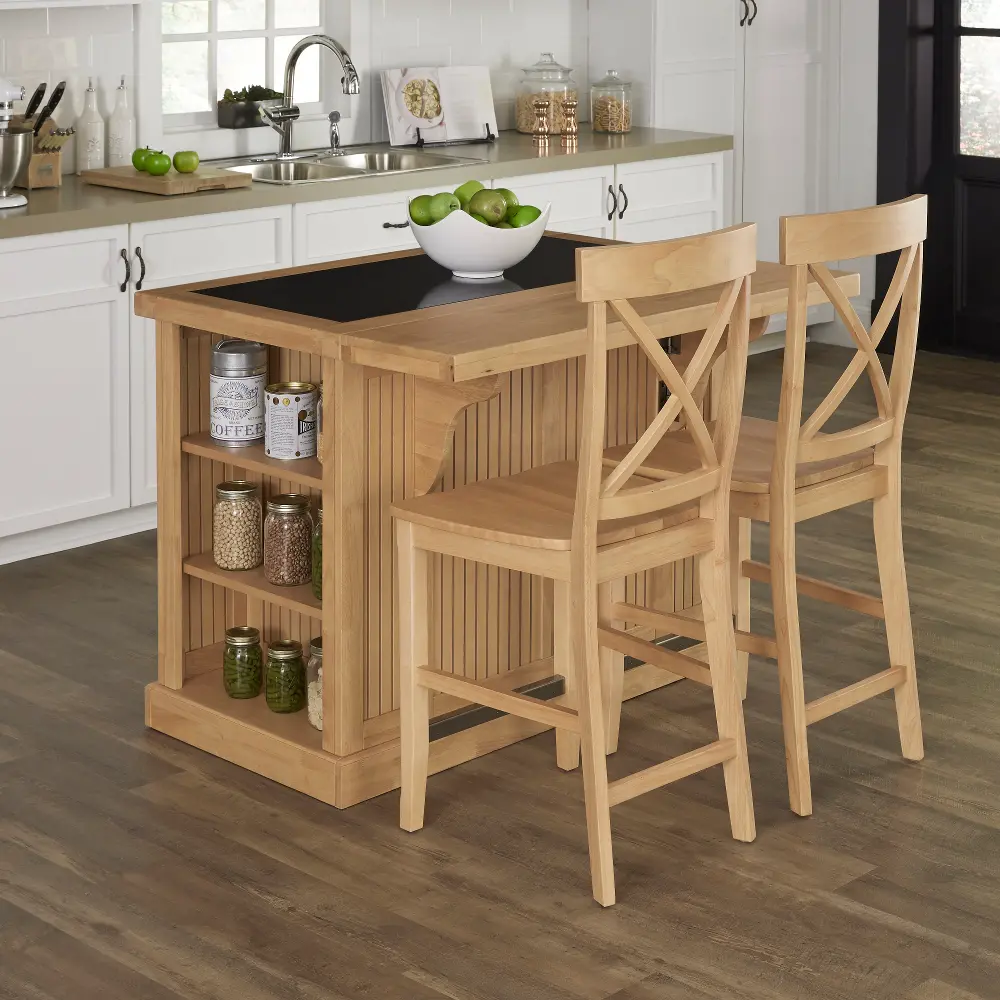 5055-948G Natural Kitchen Island with Granite Top and 2 Stools - Nantucket -1