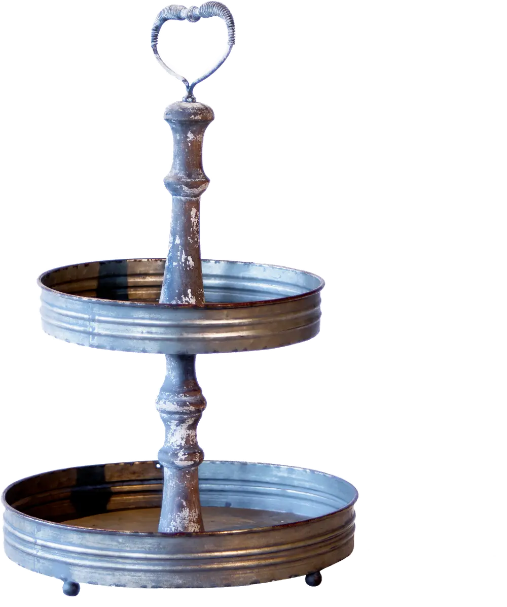 Distressed Metal 2-Tiered Tray with Handle-1