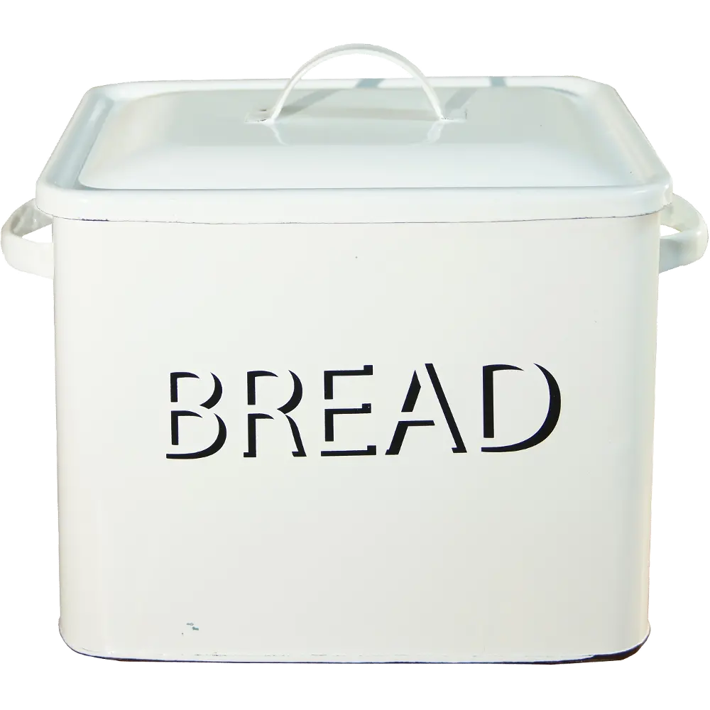 White Enamel Lidded Bread Box-1