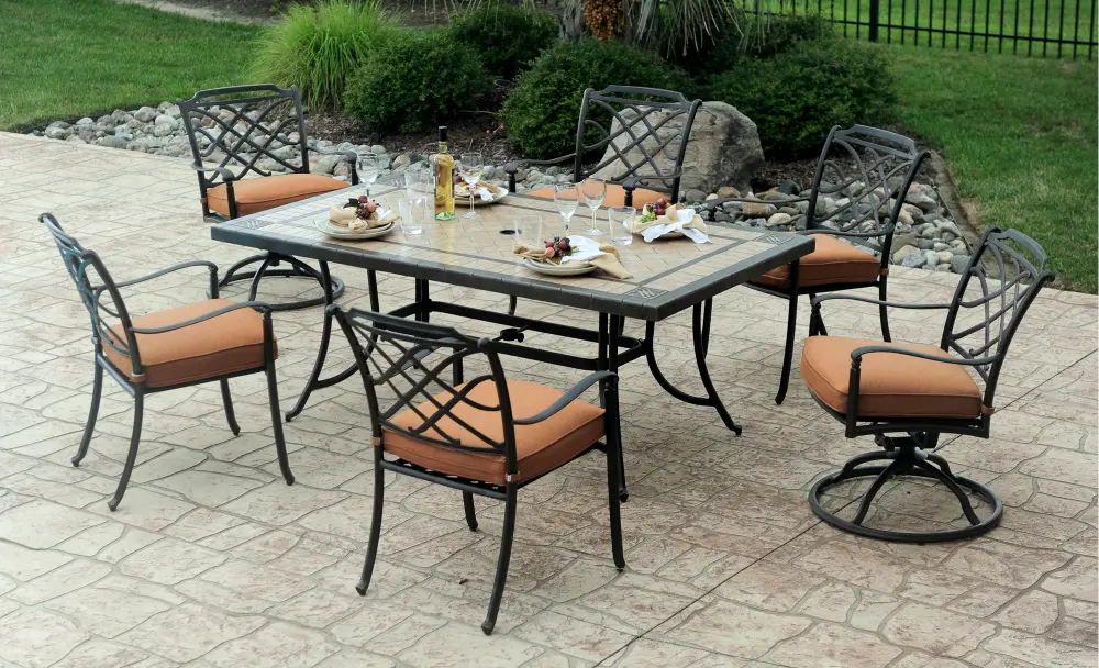 7PC:WILLOW-REC,6SWVL 7 Piece Patio Dining Set with 6 Swivel Chairs - Willowbrook-1