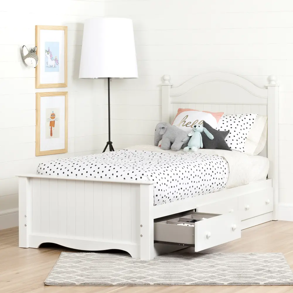 10506 Savannah White Twin Bed Set with 3 Drawers (39 Inch)-1