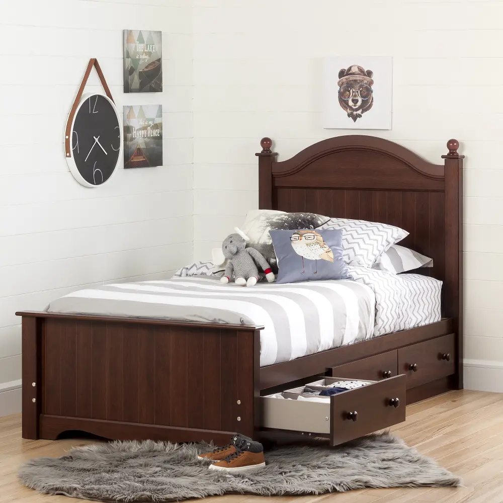 10508 Savannah Cherry Twin Bed Set with 3 Drawers (39 Inch)-1