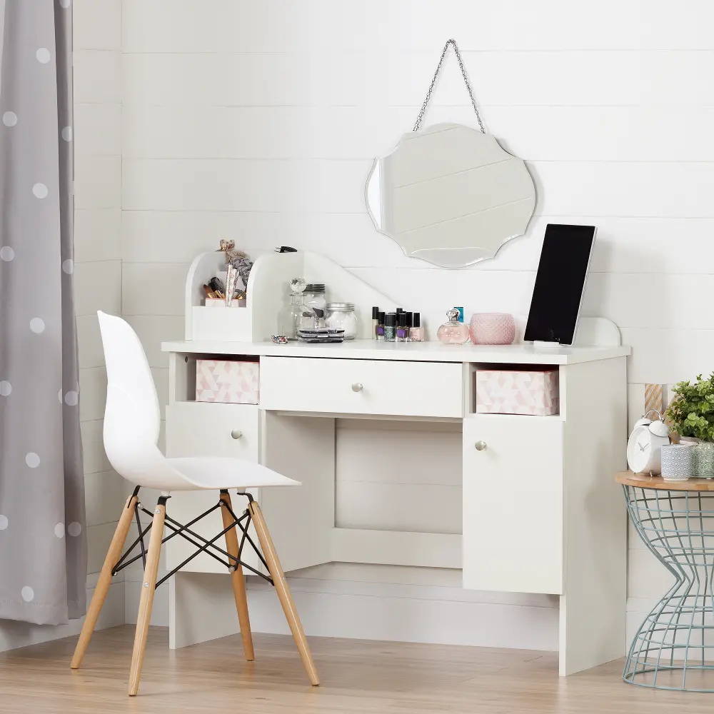 10081 Vito Pure White Makeup Desk with Drawer - South Shore-1