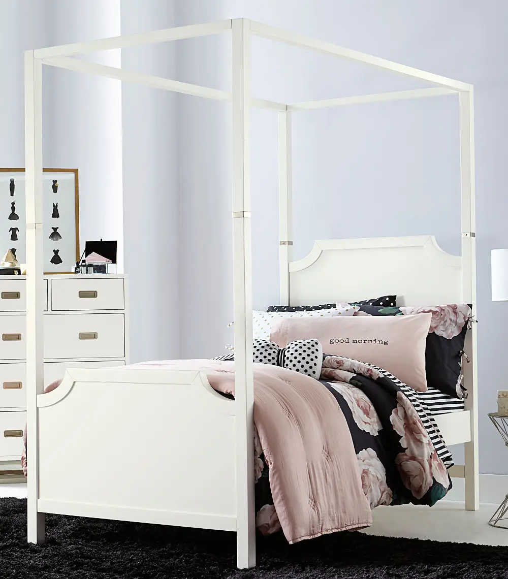 7119/CANOPYBED3/3 White Contemporary Twin Canopy Bed - Tinley Park-1