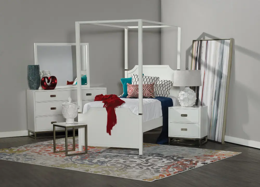 7PC:7119/TINLEYPK4/6 White Contemporary 7 Piece Full Bedroom Set - Tinley Park-1
