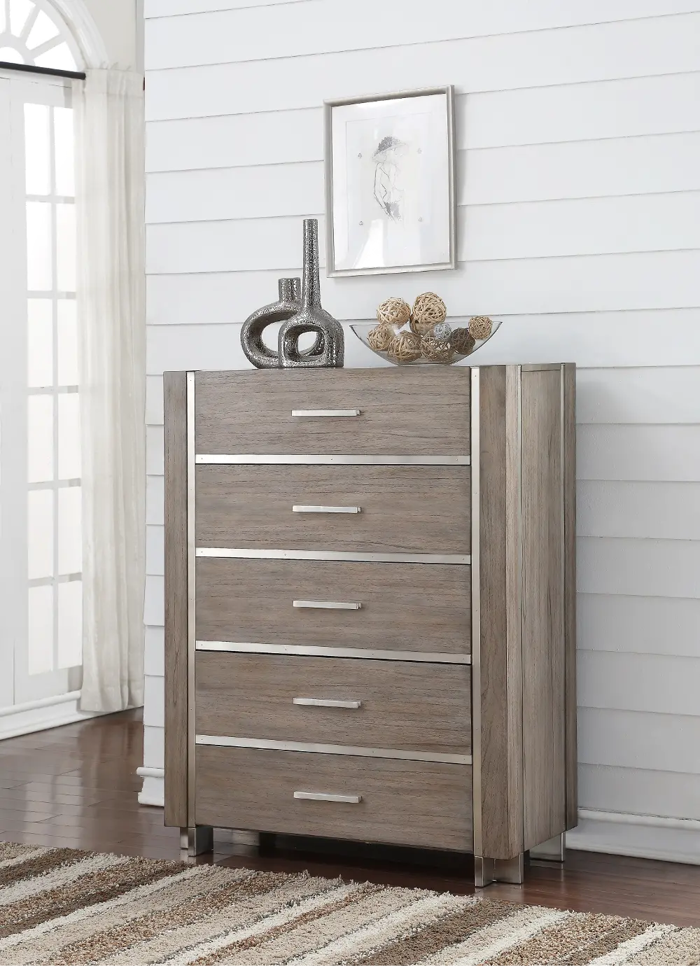 Contemporary Gray and Silver Chest of Drawers - Buena Vista-1