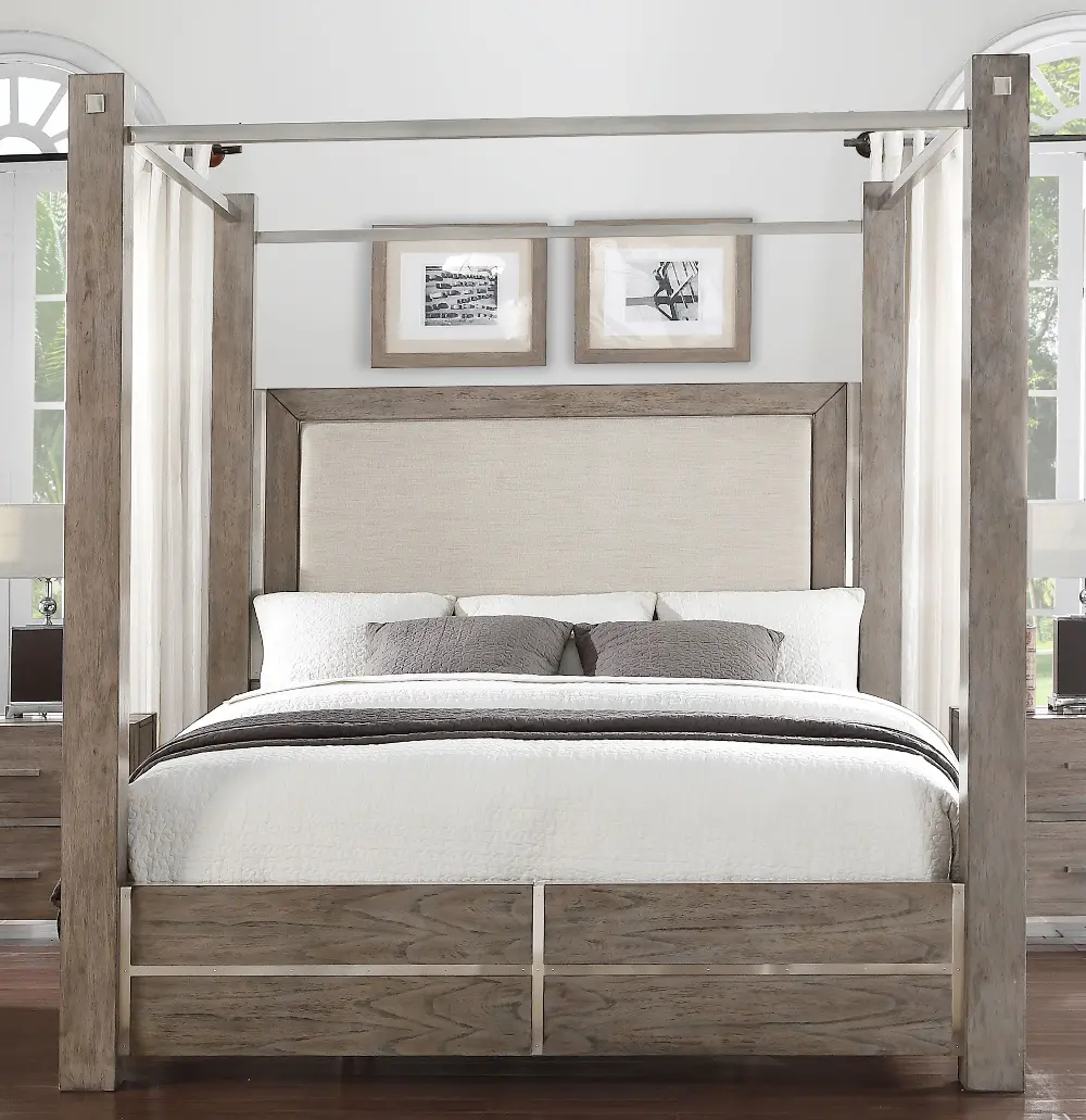 Contemporary Gray Queen Canopy Bed - Buena Vista-1