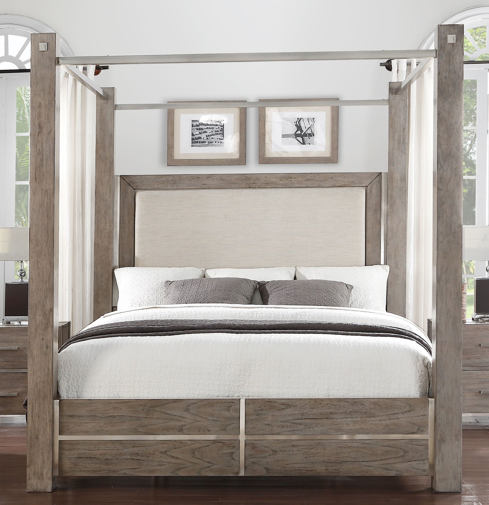 Gray & Silver Contemporary 7-Piece Queen Canopy Bedroom ...
