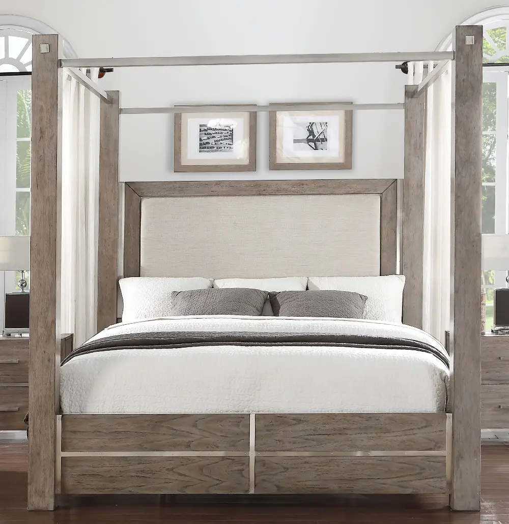 Contemporary Gray King Canopy Bed - Buena Vista-1