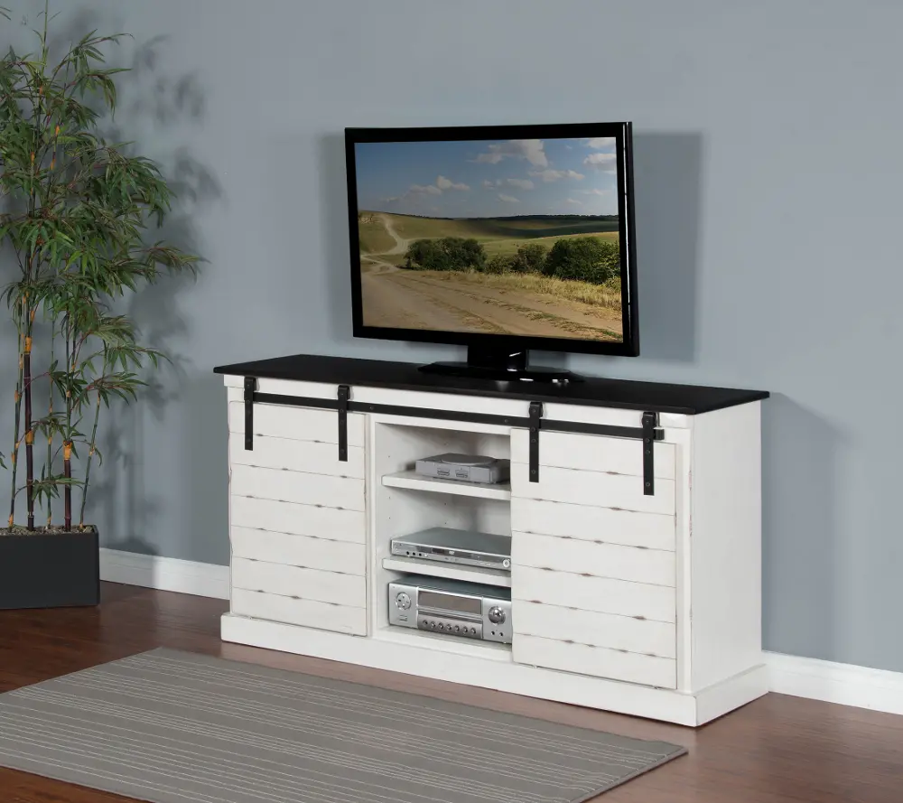 65 Inch European Cottage Charcoal Gray & White TV Stand-1