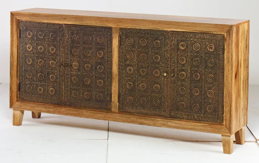 Brass and Natural Brocade Sideboard-1