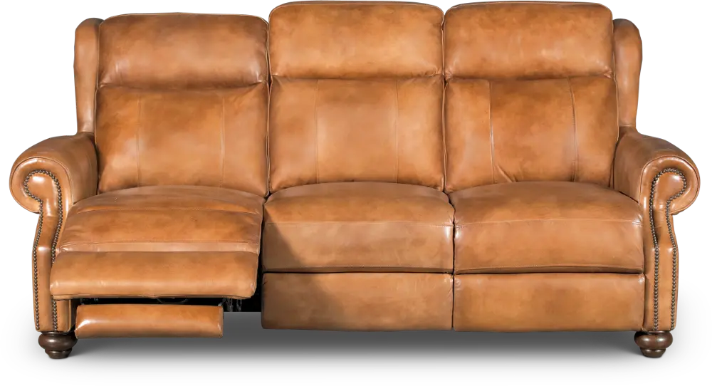 Whiskey Light Brown Leather Power Reclining Sofa - Hancock-1