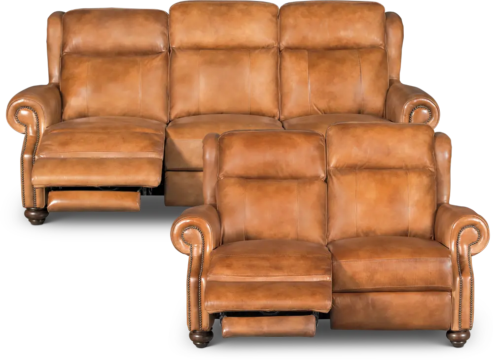 Whiskey Brown Leather Power Reclining Living Room Set - Hancock-1