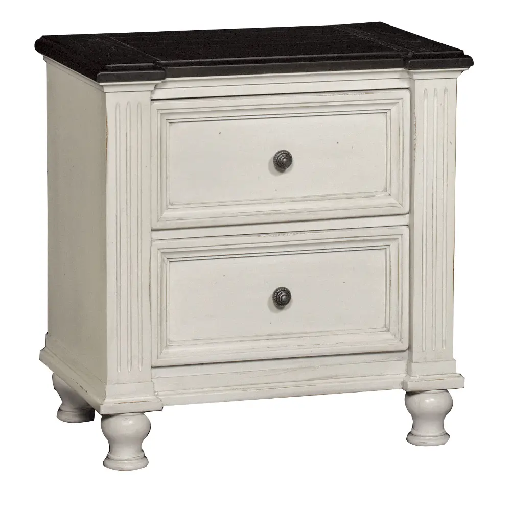 Weathered White Casual Traditional Nightstand - Carriage House-1