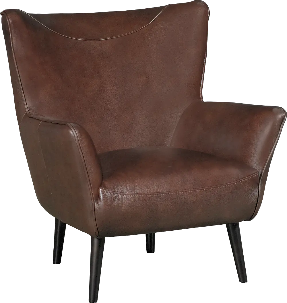 Brown Leather-Match Wing Back Accent Chair - Jet-1