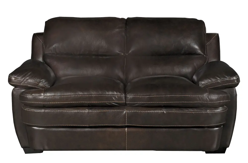 Casual Contemporary Dark Brown Leather Loveseat - Plano-1