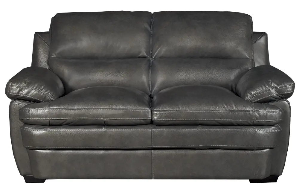 Casual Contemporary Slate Leather Loveseat - Plano-1